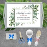 Tăviță moț/turtă personalizată cu nume, dată și mesaj - AMTM-18 - set alb - amintirimagice.ro