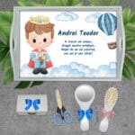 Tavă moț băieți cu Prințișor - AMTMB-21 - set alb - amintirimagice.ro