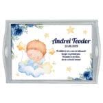Tăviță moț băiat cu nume, dată și mesaj - AMTMB-22 - alb - amintirimagice.ro