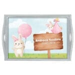 Tăviță moț fată cu iepurași - AMTMF-19 - albă - amintirimagice.ro