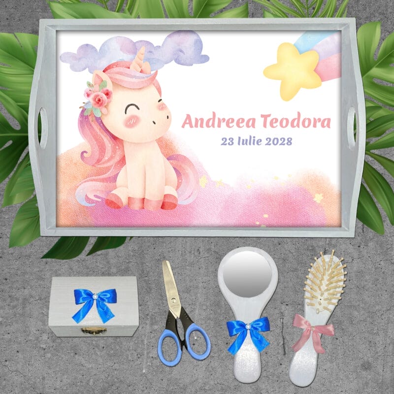 Tavă moț fetițe cu Unicorn - AMTMF-20 - set alb - amintirimagice.ro