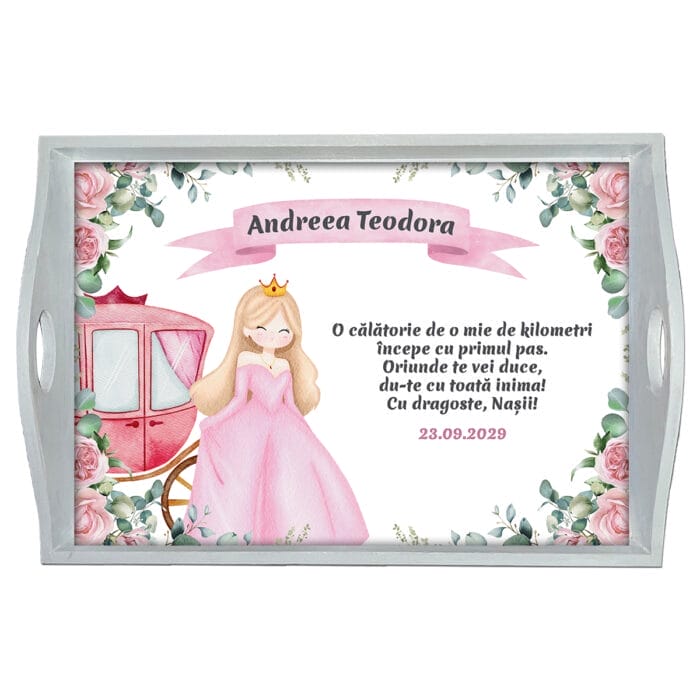 Tăviță moț fete cu Prințesă - AMTMF-21 - alb - amintirimagice.ro