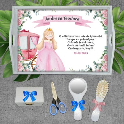 Tăviță moț fete cu Prințesă - AMTMF-21 - set alb - amintirimagice.ro
