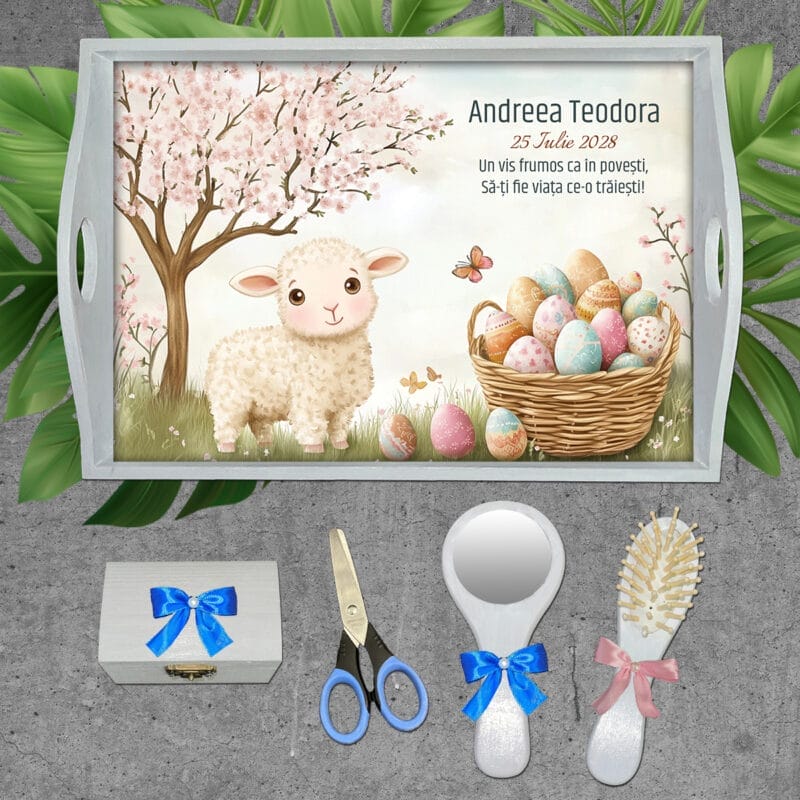 Set Tavă Moț Mielușel în Primăvară - AMTM-20 - set alb - AmintiriMagice.ro
