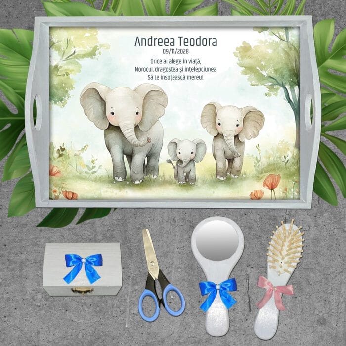 Tăviță Moț Familie de Elefanți - AMTM-21 - set alb - AmintiriMagice.ro