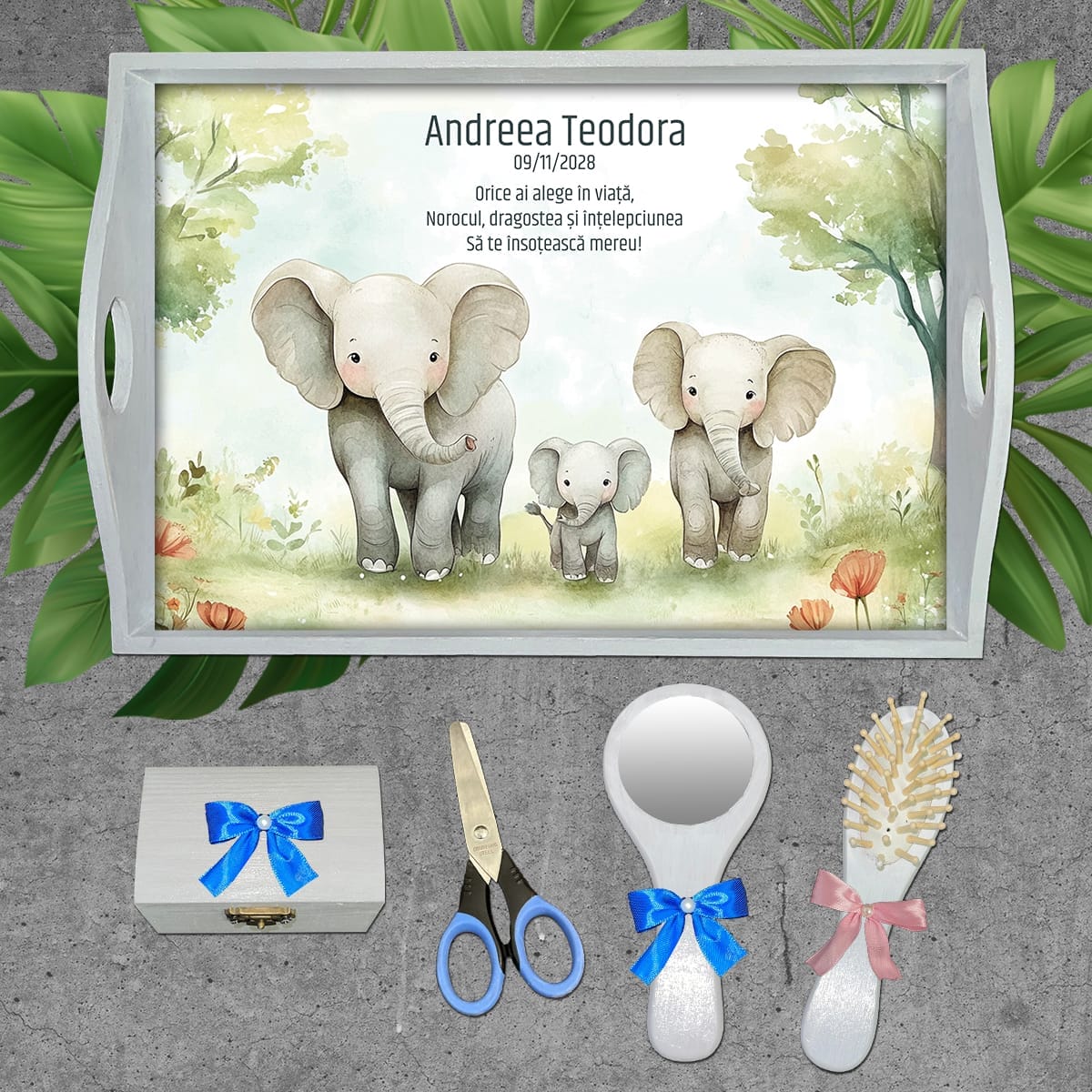 AMTM-21 set alb Tăviță Moț Familie de Elefanți - AMTM-21 - set alb - AmintiriMagice.ro
