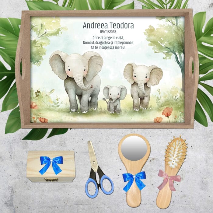 Tăviță Moț Familie de Elefanți - AMTM-21 - set natur - AmintiriMagice.ro