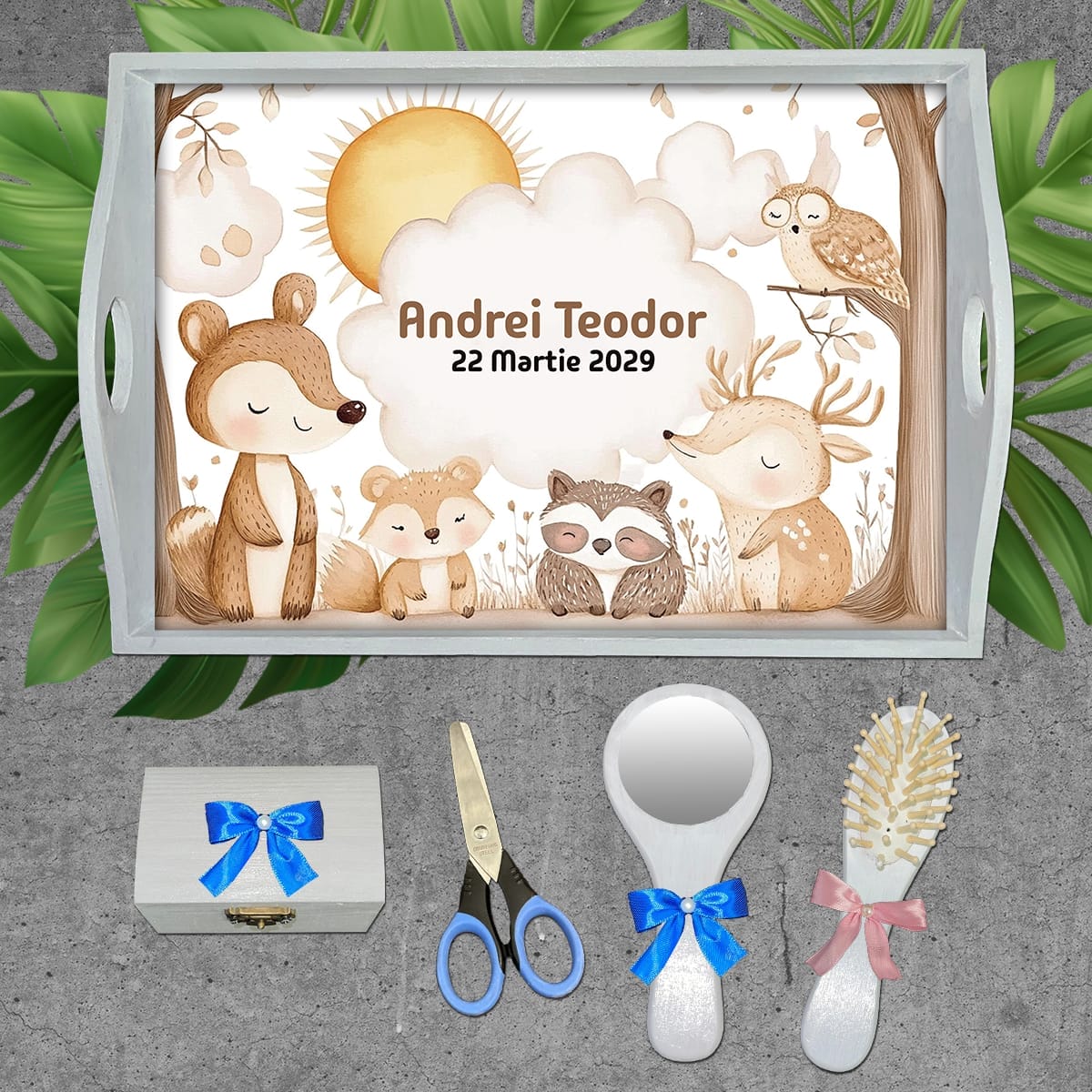 AMTM-22 set alb Forest Animals Tavă pentru tăierea moțului - AMTM-22 - set alb - AmintiriMagice.ro