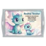 Micii Dragoni Set tăviță moț personalizat - AMTM-23 - alb - AmintiriMagice.ro