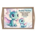 Micii Dragoni Set tăviță moț personalizat - AMTM-23 - natur - AmintiriMagice.ro
