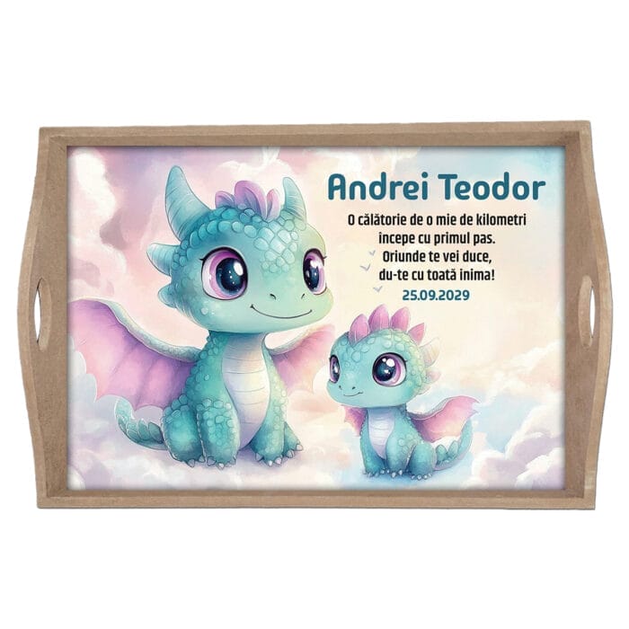 Micii Dragoni Set tăviță moț personalizat - AMTM-23 - natur - AmintiriMagice.ro