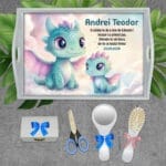 Micii Dragoni Set tăviță moț personalizat - AMTM-23 - set alb - AmintiriMagice.ro