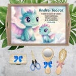 Micii Dragoni Set tăviță moț personalizat - AMTM-23 - set natur - AmintiriMagice.ro