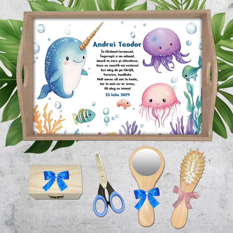 Tăviță moț personalizată Animale Marine - AMTM-24 - Set natur - AmintiriMagice.ro