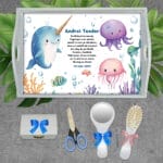 Tăviță moț personalizată Animale Marine - AMTM-24 - Set alb - AmintiriMagice.ro