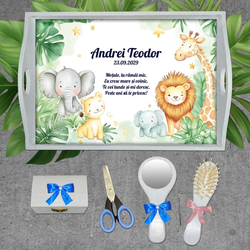Set Tăviță pentru Moț Baby Jungle - AMTMB-23 - set alb - amintirimagice.ro