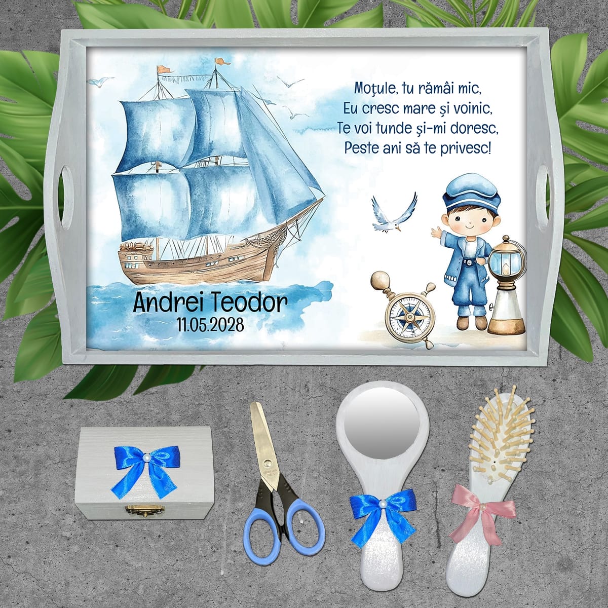 AMTMB-27 set alb Micul Marinar Tăviță pentru Moț - AMTMB-27 - set alb - amintirimagice.ro