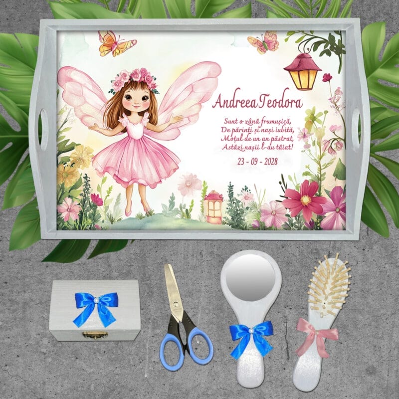 Tavă Moț Fetițe Zâna din Povești - AMTMF-25 - set alb - AmintiriMagice.ro