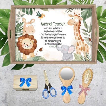 Tăviță moț personalizată Prietenii din Junglă - AMTMB-29 - set natur - amintirimagice.ro