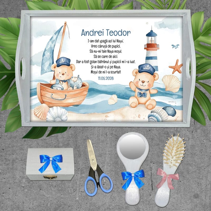 Set moț băieți Ursulețul Marinar - AMTMB-30 - set alb - amintirimagice.ro