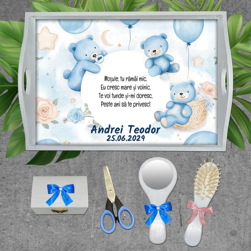 Prietenii Ursuleți - Tăviță pentru tăiere Moț - AMTMB-31 - set alb - amintirimagice.ro