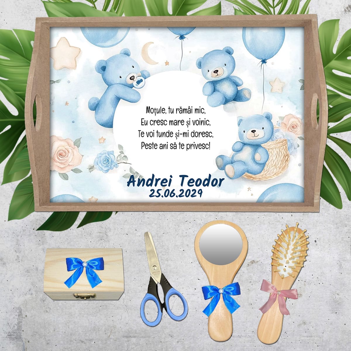 AMTMB-31 - set natur Prietenii Ursuleți - Tăviță pentru tăiere Moț - AMTMB-31 - set natur - amintirimagice.ro