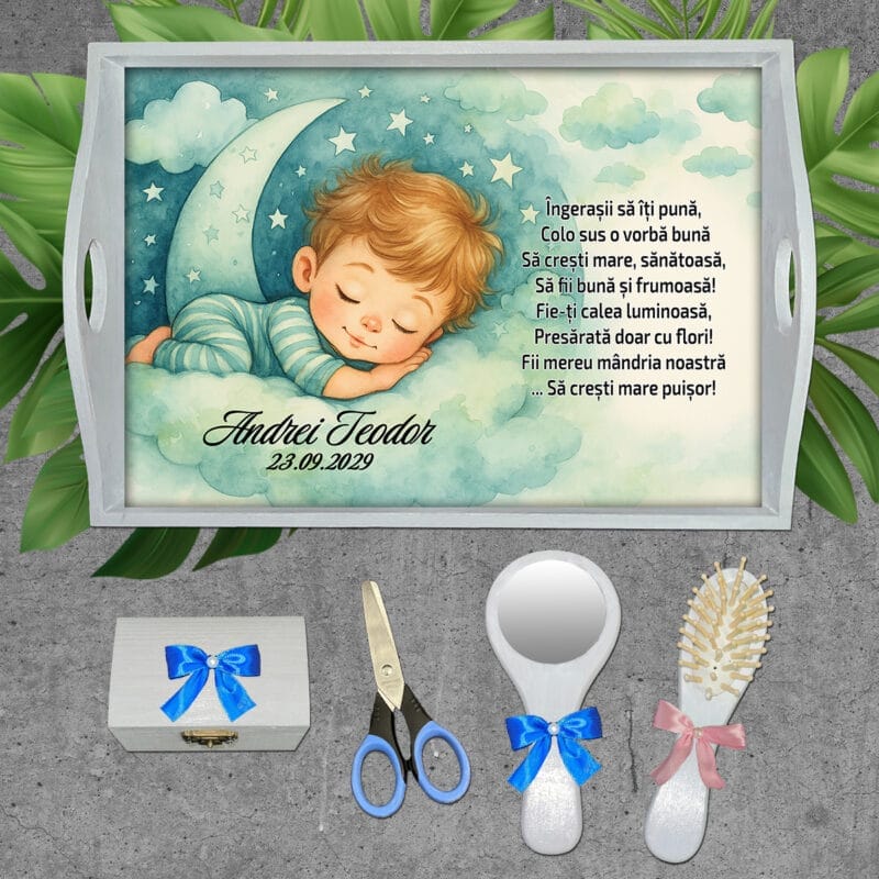 Tavă moț Băiat pe Norișori - AMTMB-33 - set alb - aminitirimagice.ro