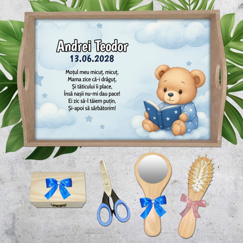 Taviță moț personalizată pentru băieți- AMTMB-35 - set natur - amintirimagice.ro
