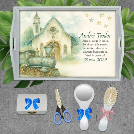 Set pentru prima aniversare Trenulețul Magic - AMTMB-36 - set alb - amintirimagice.ro