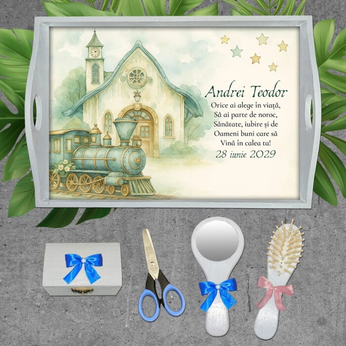 Set pentru prima aniversare Trenulețul Magic - AMTMB-36 - set alb - amintirimagice.ro