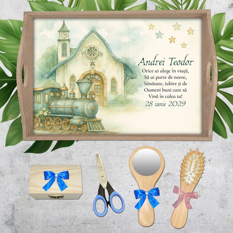 Set pentru prima aniversare Trenulețul Magic - AMTMB-36 - set natur - amintirimagice.ro