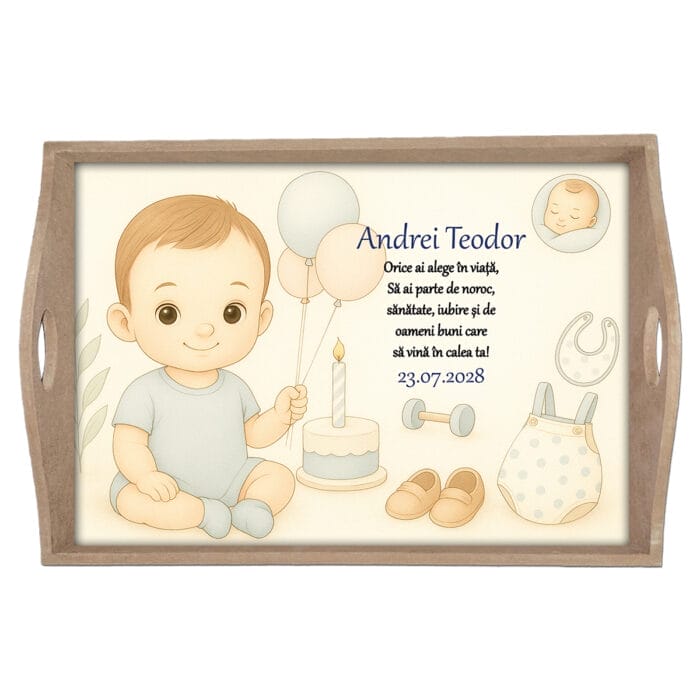 Tavă moț personalizată Baby Boy - AMTMB-38 - natur - amintirimagice.ro