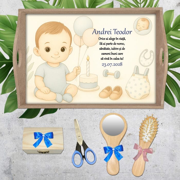Tavă moț personalizată Baby Boy - AMTMB-38 - set natur - amintirimagice.ro