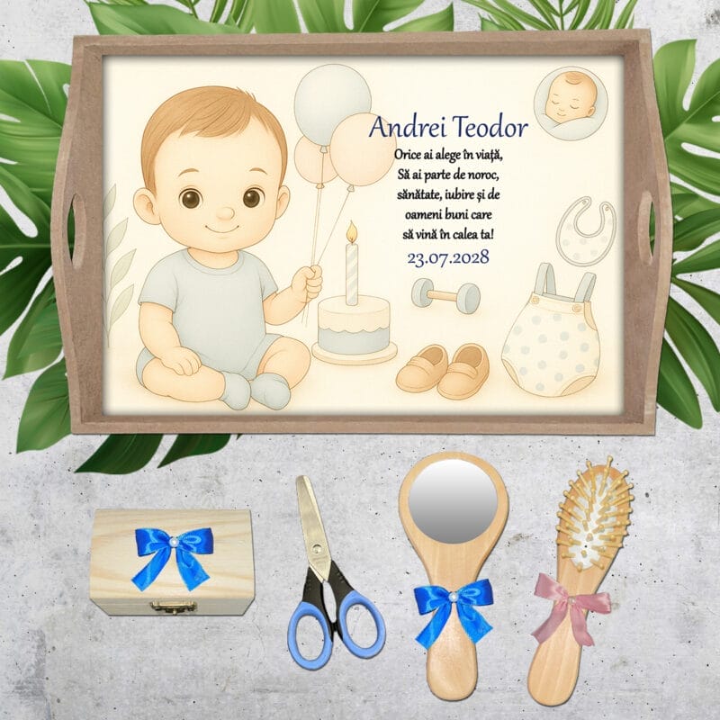 Tavă moț personalizată Baby Boy - AMTMB-38 - set natur - amintirimagice.ro