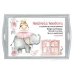 Set pentru turtă personalizat Balerină și Elefănțel - AMTMB-29 - alb - amintirimagice.ro