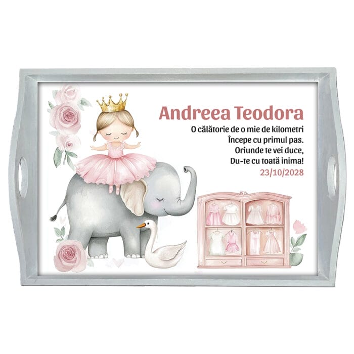 Set pentru turtă personalizat Balerină și Elefănțel - AMTMB-29 - alb - amintirimagice.ro
