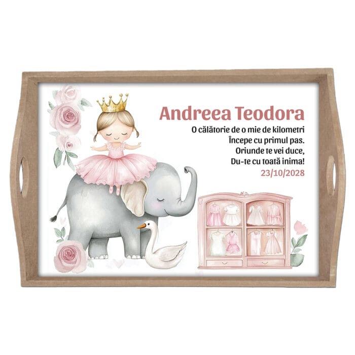 Set pentru turtă personalizat Balerină și Elefănțel - AMTMB-29 - natur - amintirimagice.ro