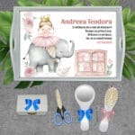 Set pentru turtă personalizat Balerină și Elefănțel - AMTMB-29 - set alb - amintirimagice.ro