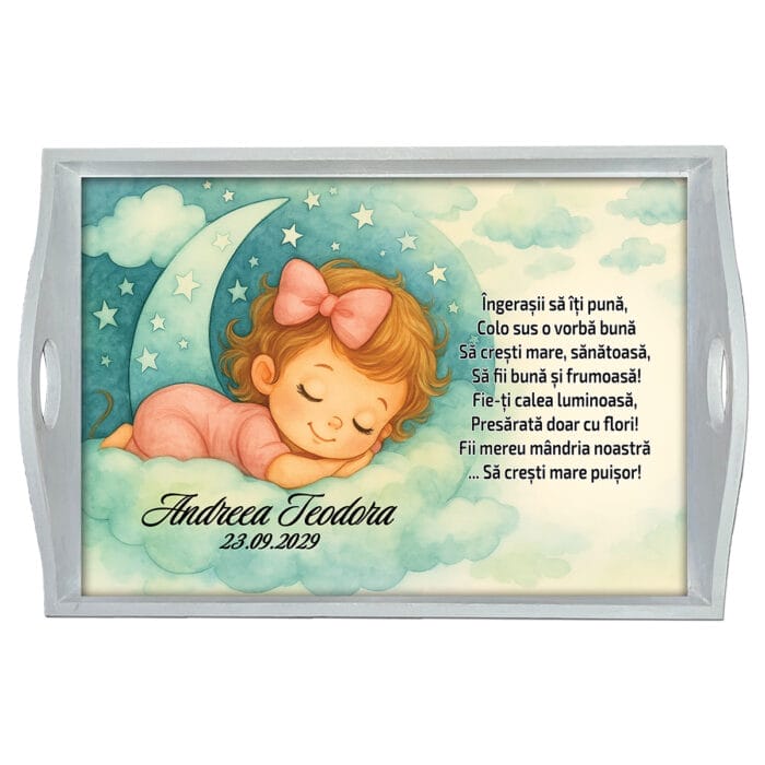 Set aniversar moț Fetiță pe Norișor - AMTMB-33 - alb -amintirimagice.ro