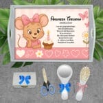 Șoricel roz - Tăviță moț fete - AMTMB-34 - set alb - amintirimagice.ro