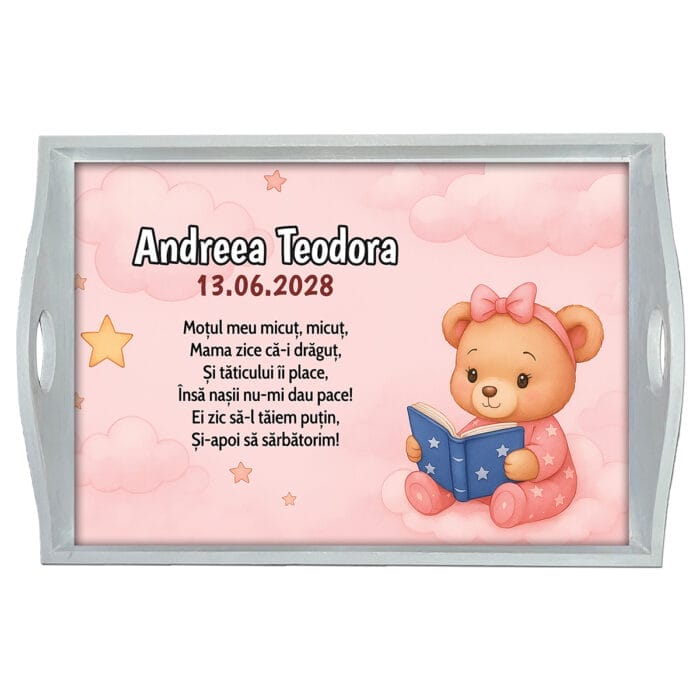Tavă moț fete personalizată - AMTMB-35 - alb - amintirimagice.ro