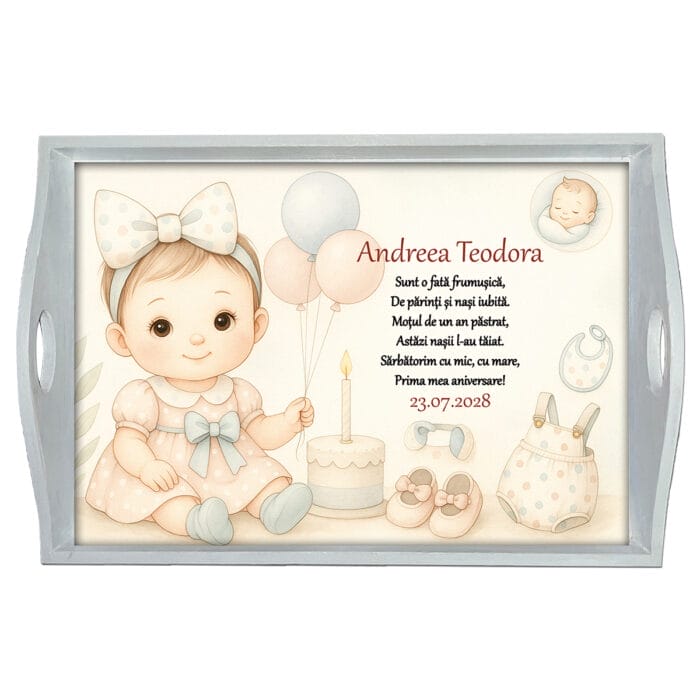 Tavă pentru moț personalizată Baby Girl - AMTMB-38 - alb - amintirimagice.ro