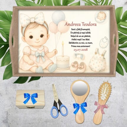 Tavă pentru moț personalizată Baby Girl - AMTMB-38 - set natur - amintirimagice.ro