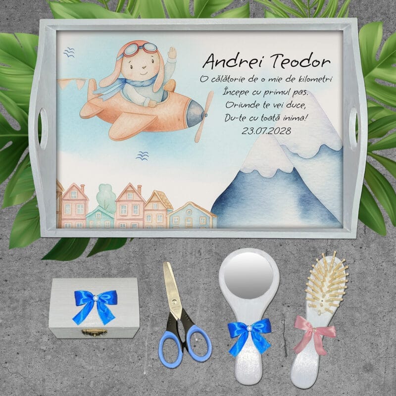 Tăviță moț pentru băieți - Iepurașul Aviator - AMTMB-40 - set alb