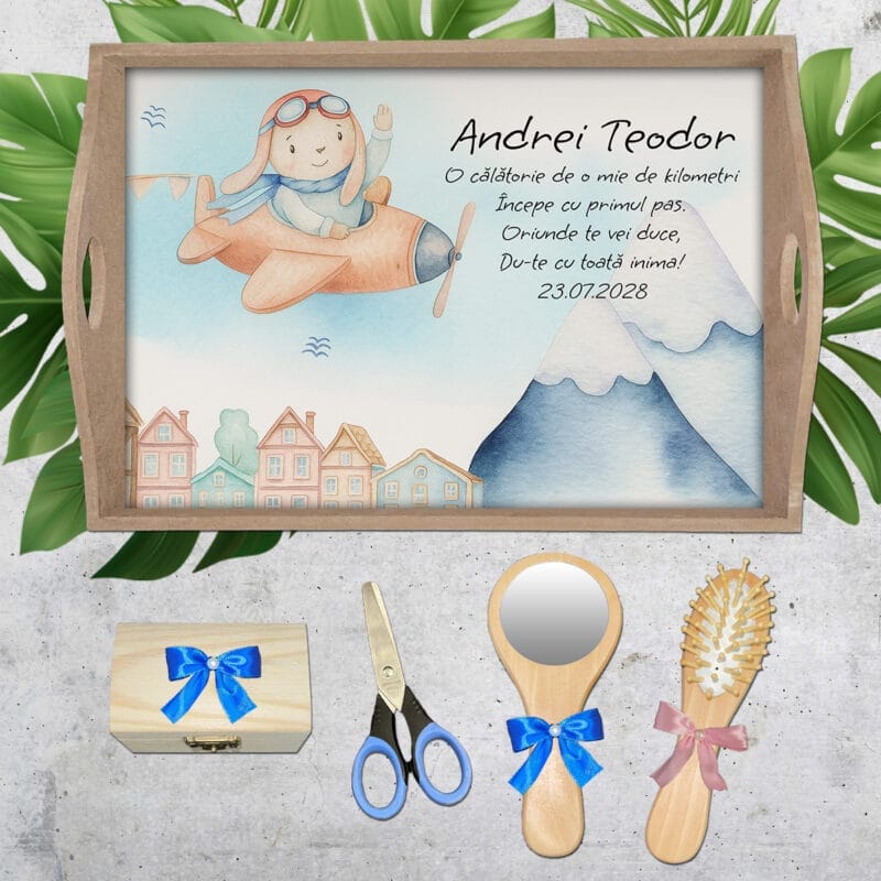 Tăviță moț pentru băieți - Iepurașul Aviator - AMTMB-40 - set natur