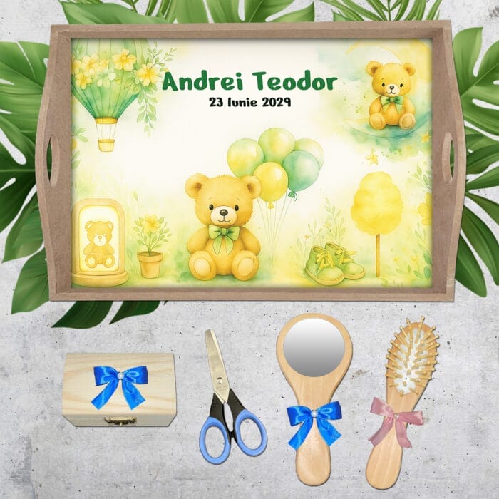 Set aniversare un an băieți cu Ursuleți - AMTMB-41 - set natur