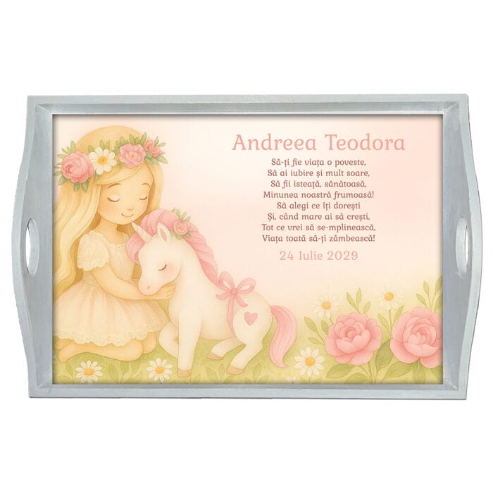 Tăviță moț pentru fete - Fetiță cu Unicorn - AMTMF-42 - alb