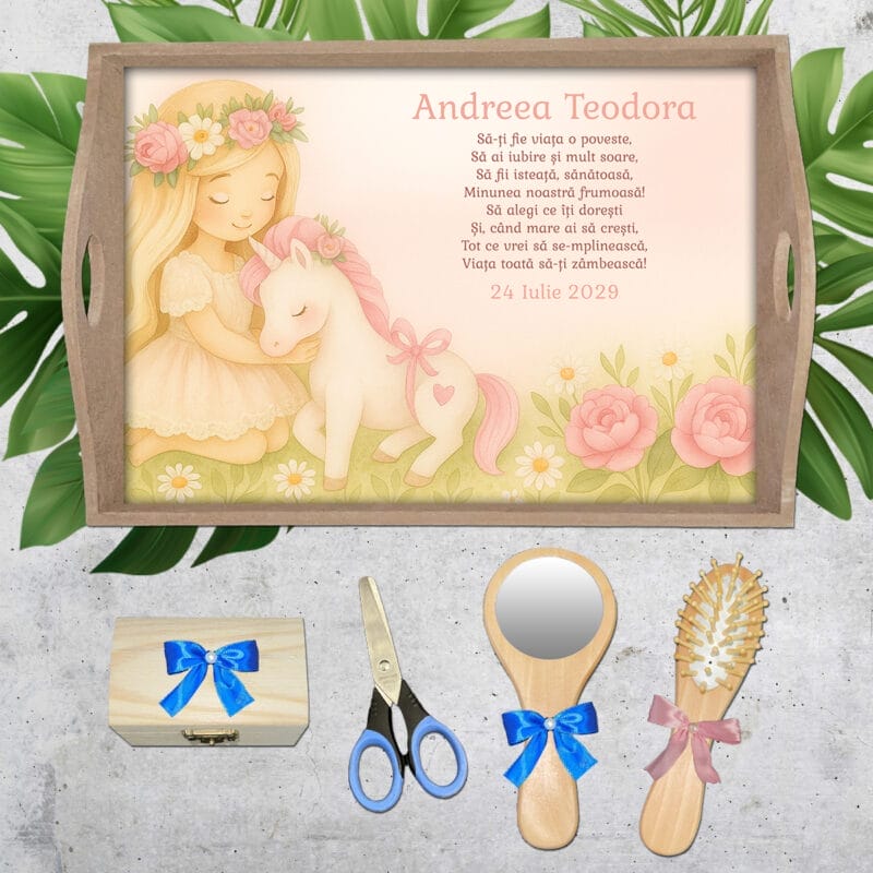 Tăviță moț pentru fete - Fetiță cu Unicorn - AMTMF-42 - set natur