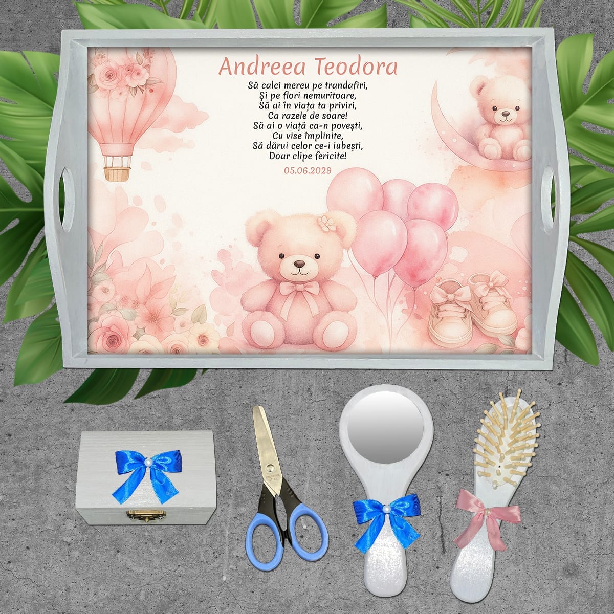 AMTMF-43 set alb Set aniversare un an fete - Ursuleți Roz - AMTMF-43 - set alb