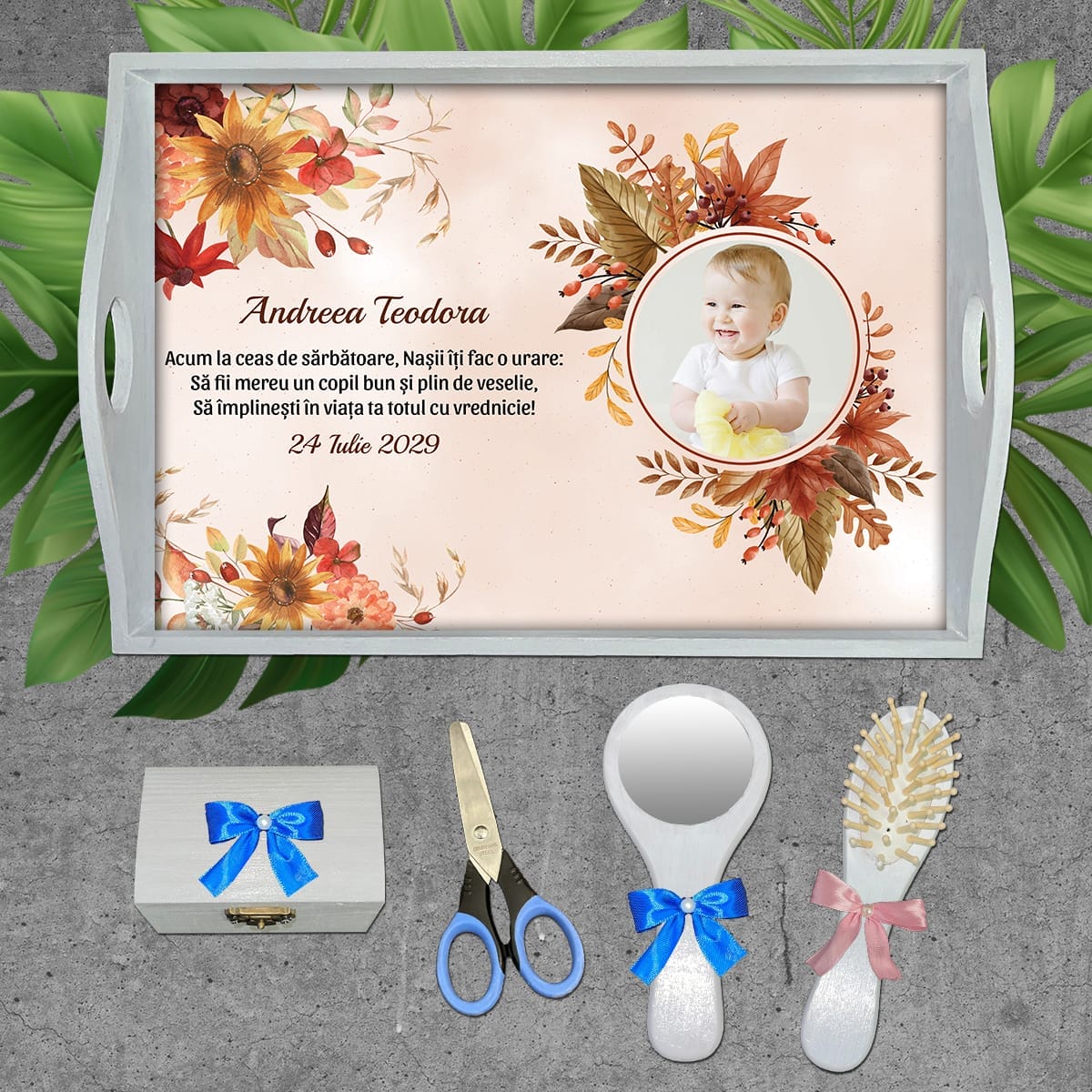 AMTM-28 set alb Tavă/Set Moț personalizată cu Poză - AMTM-28 set alb